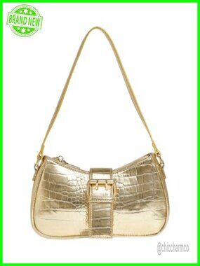 PU Leather Shoulder Bag Metallic Buckle Trendy Handbag Small